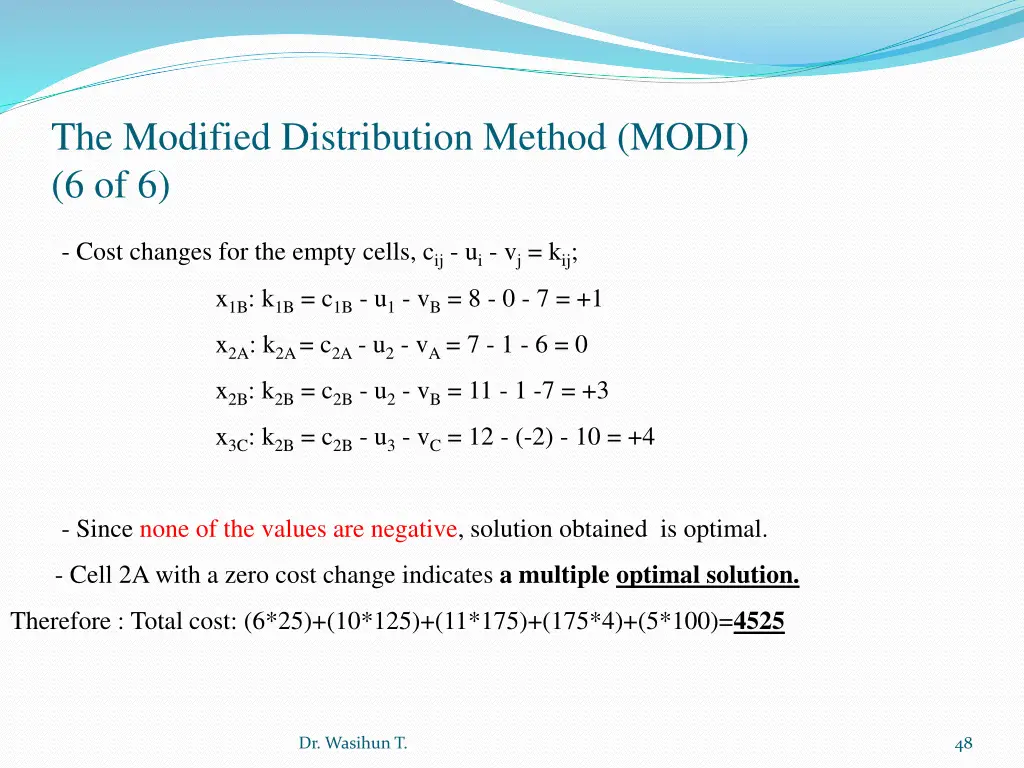 the modified distribution method modi 6 of 6