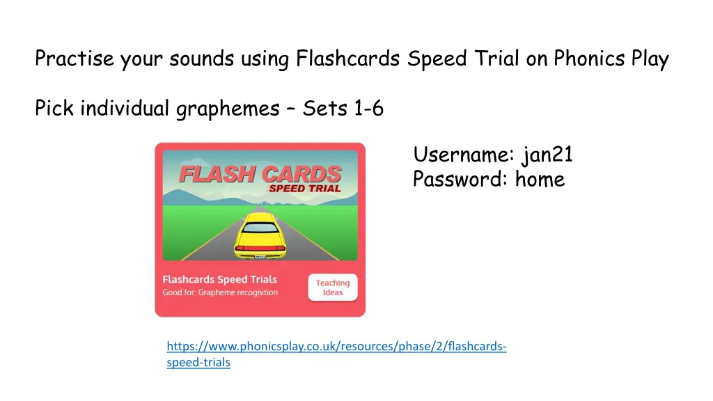 practise your sounds using flashcards speed trial