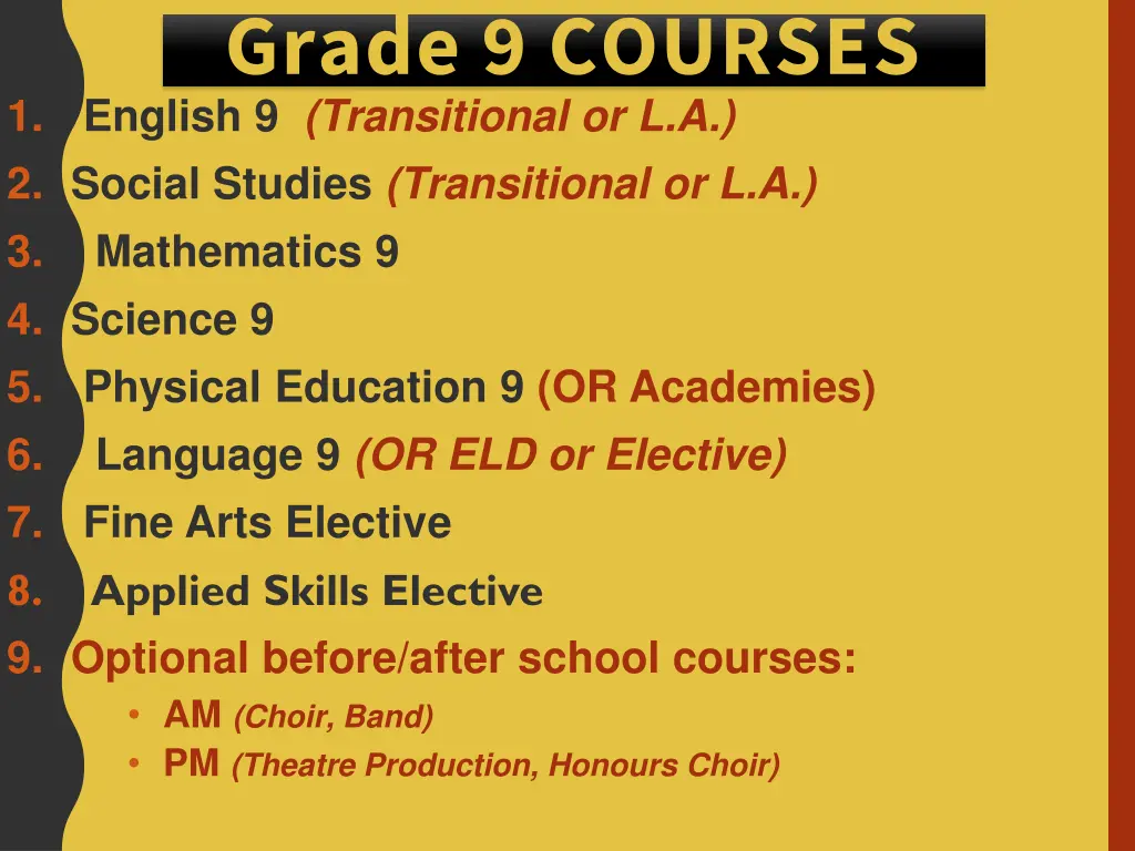 grade 9 courses