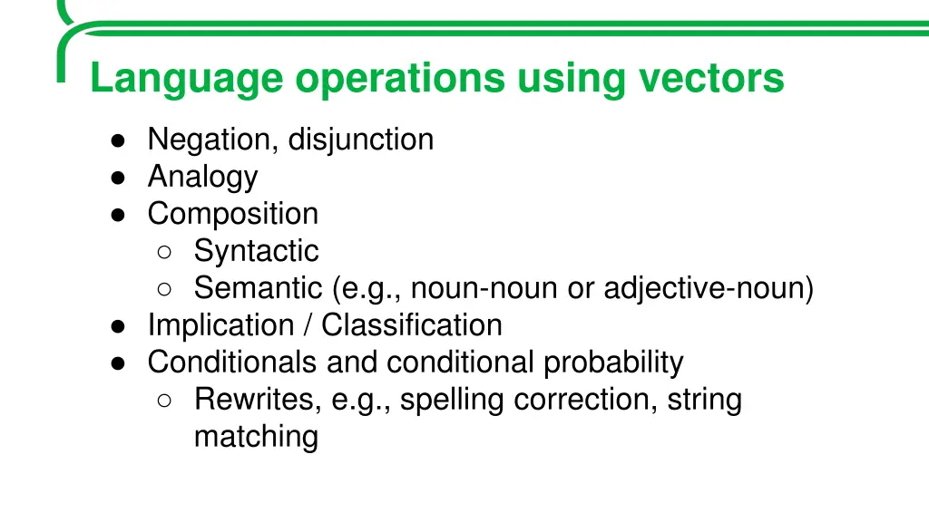 language operations using vectors