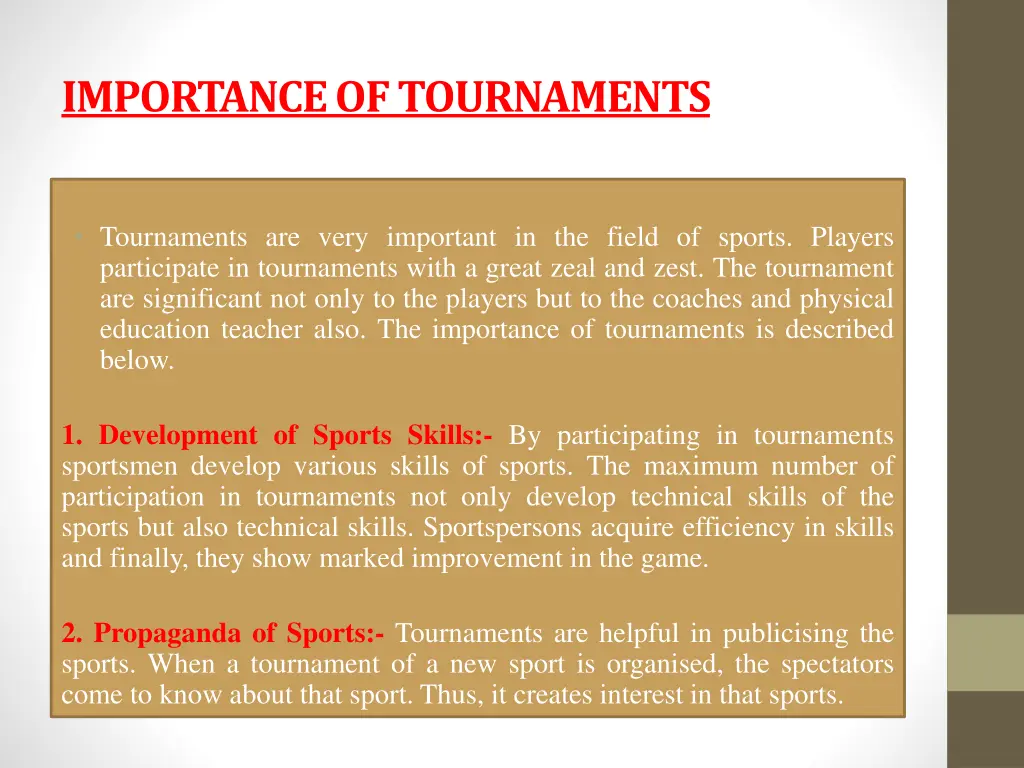 importance of tournaments