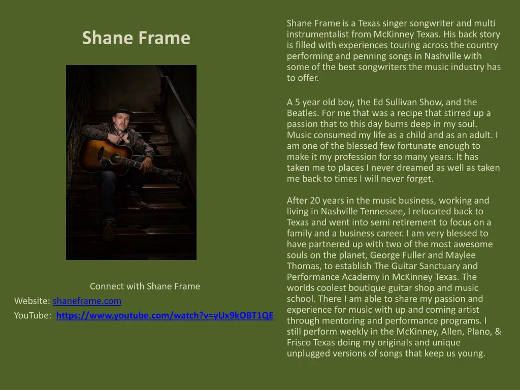 shane frame is a texas singer songwriter