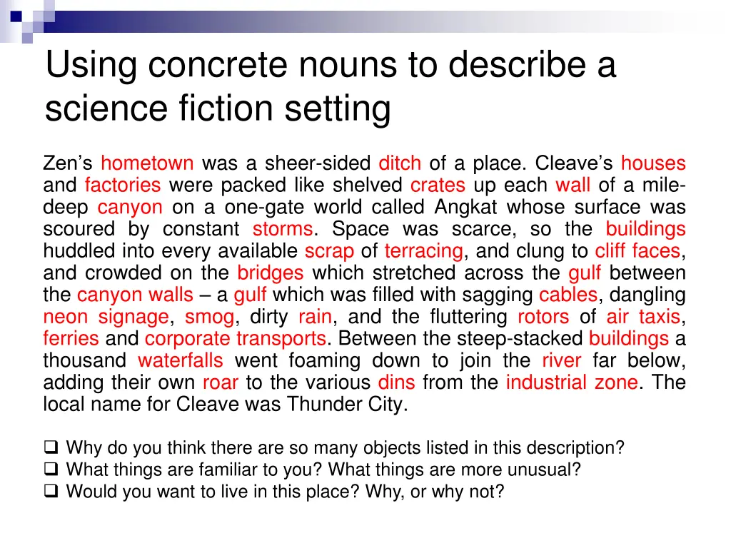 using concrete nouns to describe a science