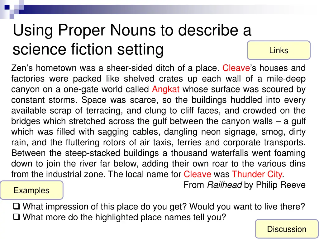 using proper nouns to describe a science fiction