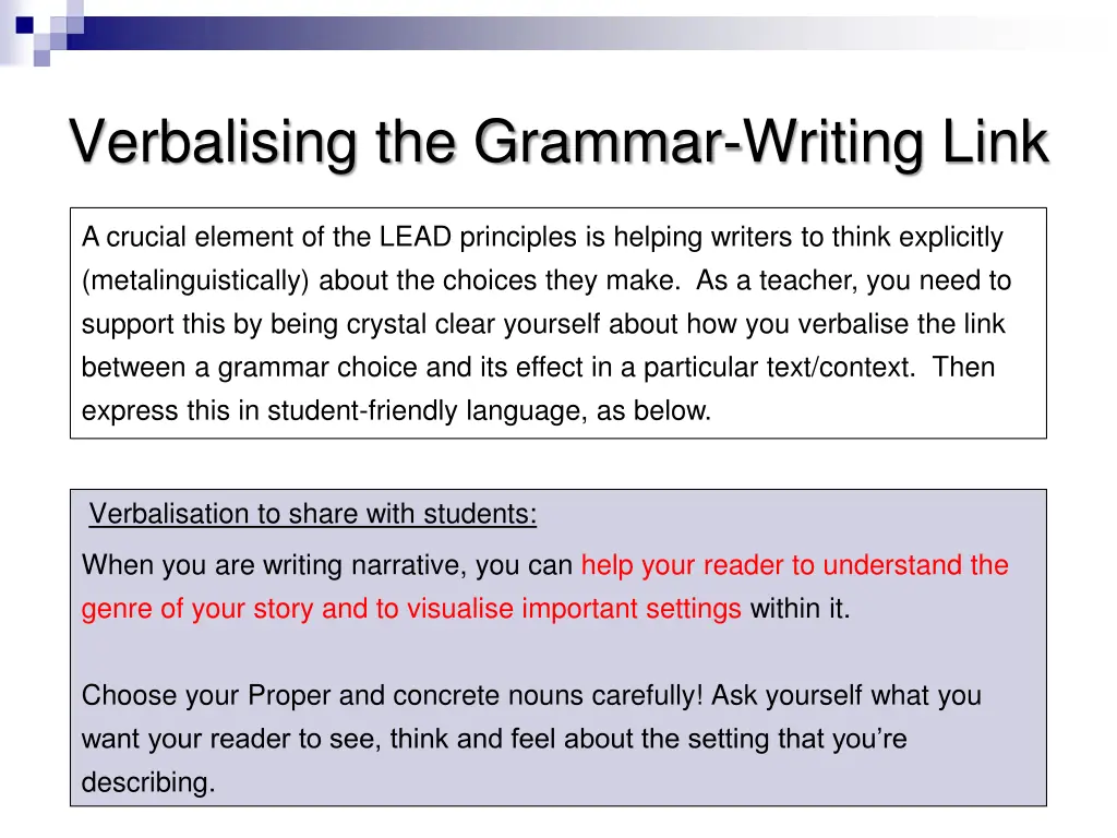 verbalising the grammar writing link