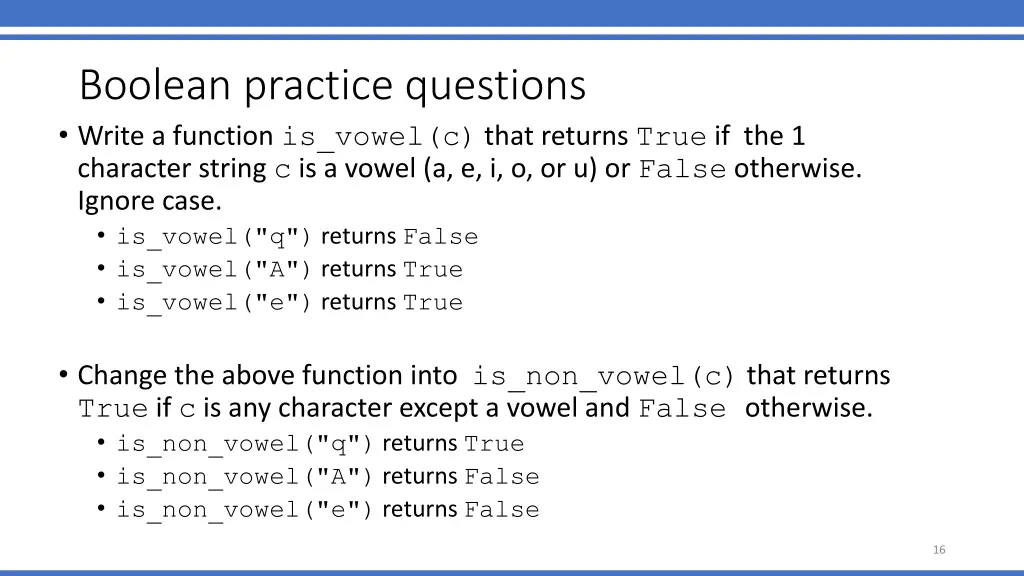 boolean practice questions write a function