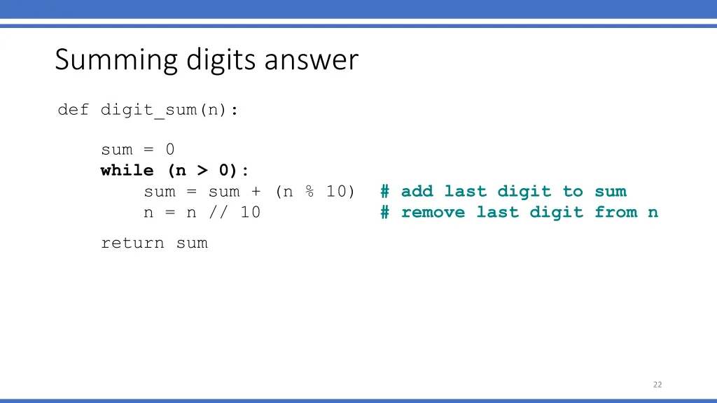 summing digits answer