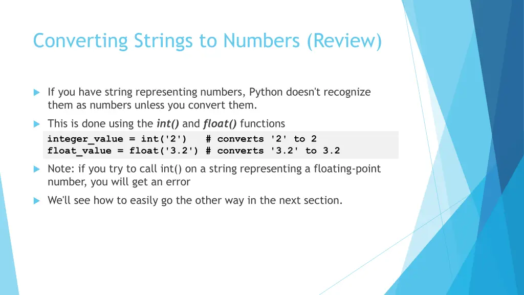 converting strings to numbers review