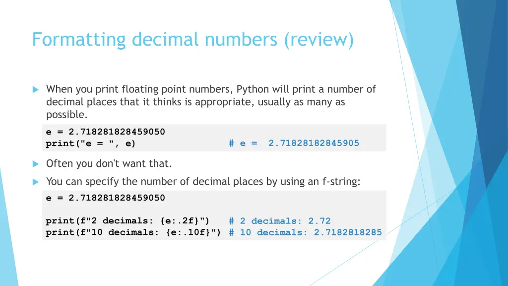 formatting decimal numbers review