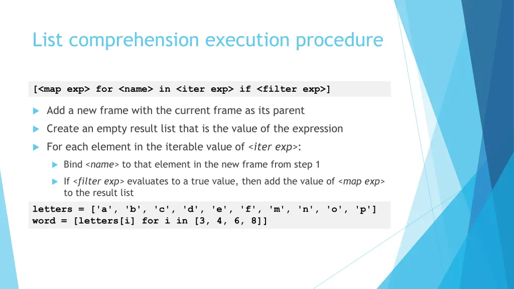 list comprehension execution procedure