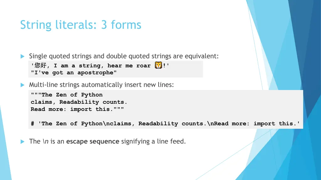 string literals 3 forms