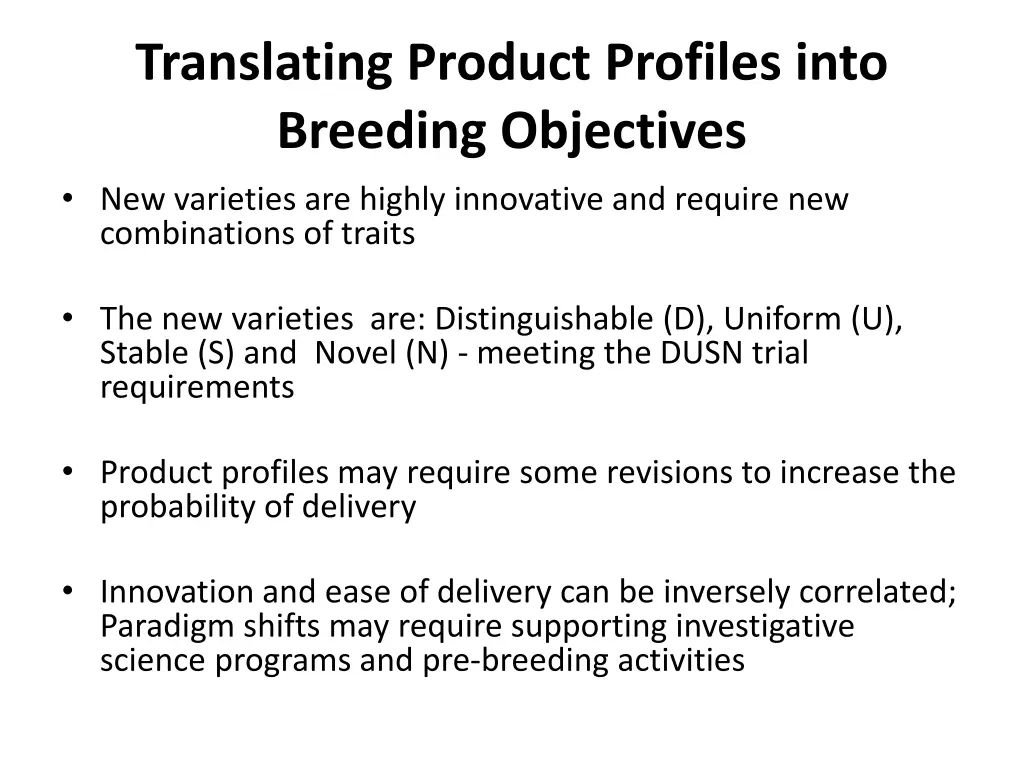 translating product profiles into breeding 1