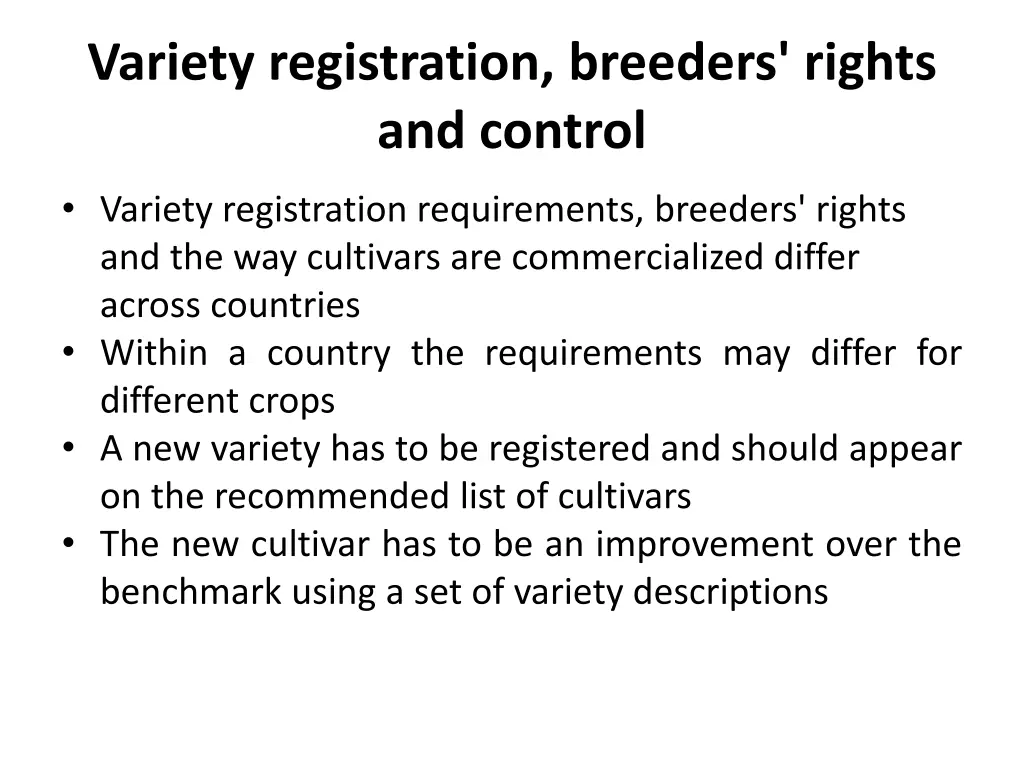 variety registration breeders rights and control