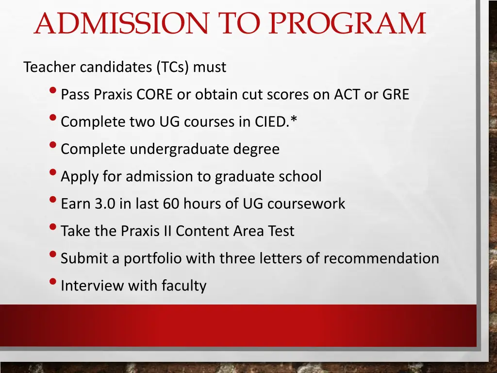 admission to program