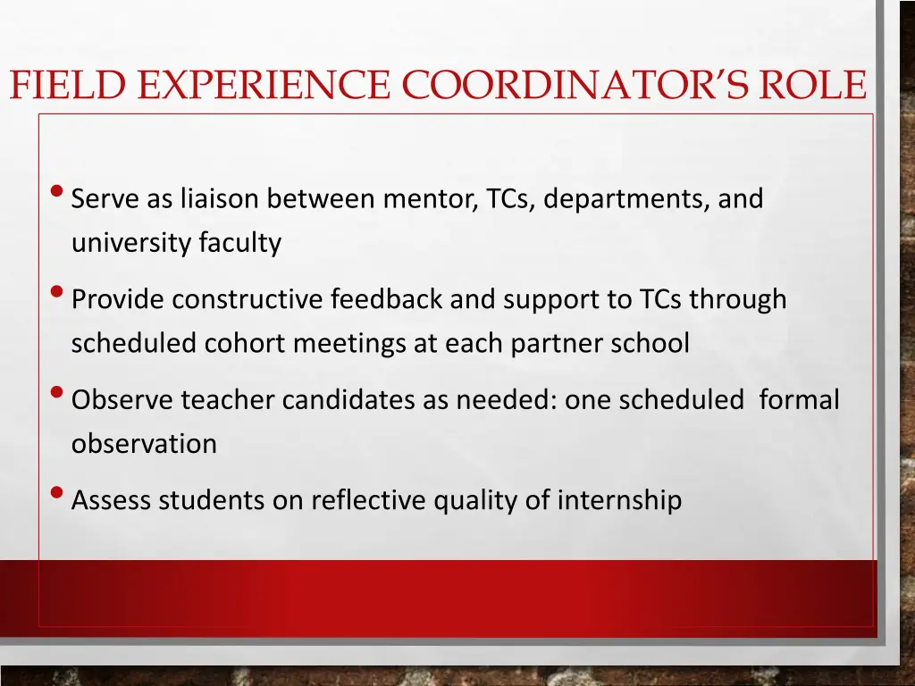 field experience coordinator s role