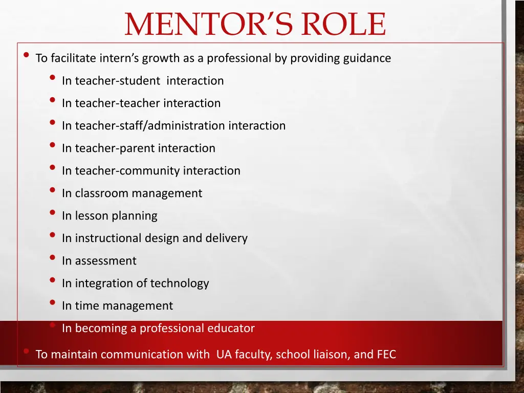 mentor s role to facilitate intern s growth