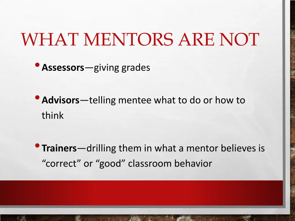 what mentors are not assessors giving grades