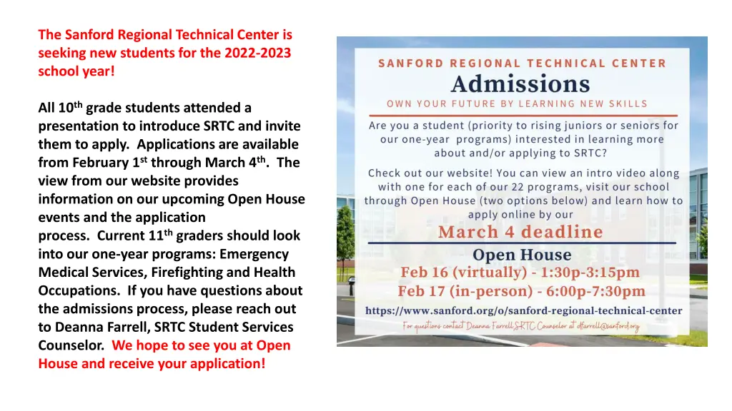 the sanford regional technical center is seeking