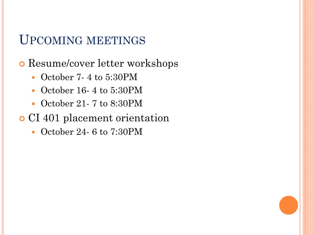 u pcoming meetings