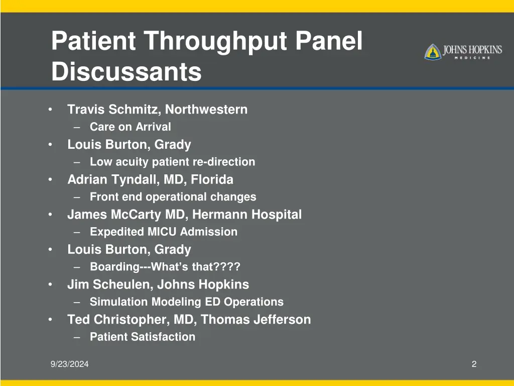 patient throughput panel discussants