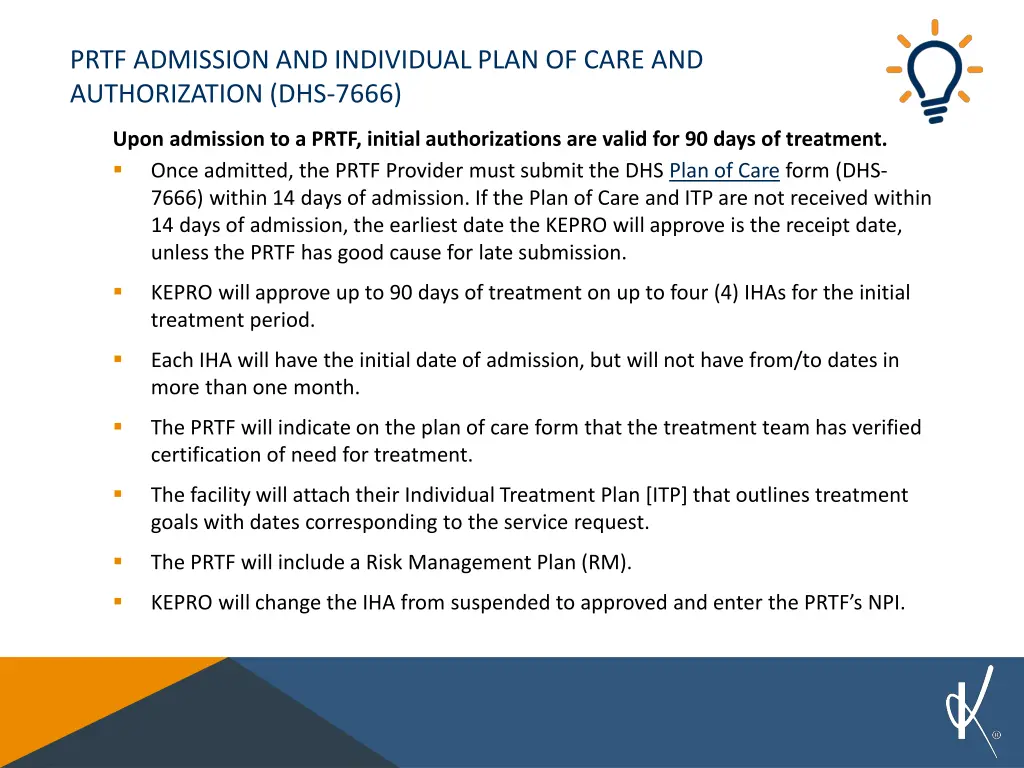 prtf admission and individual plan of care