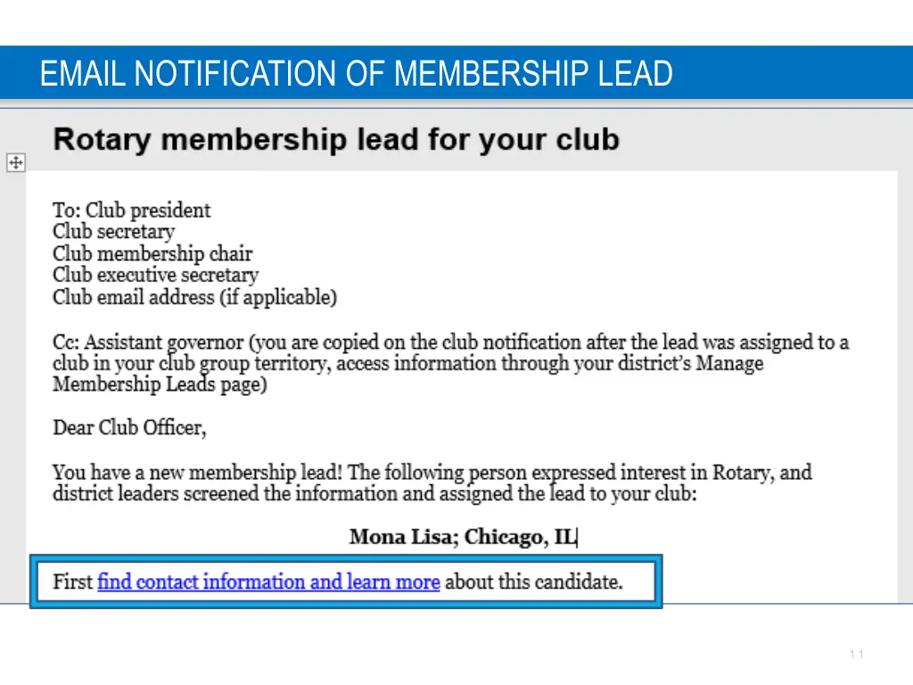 email notification of membership lead