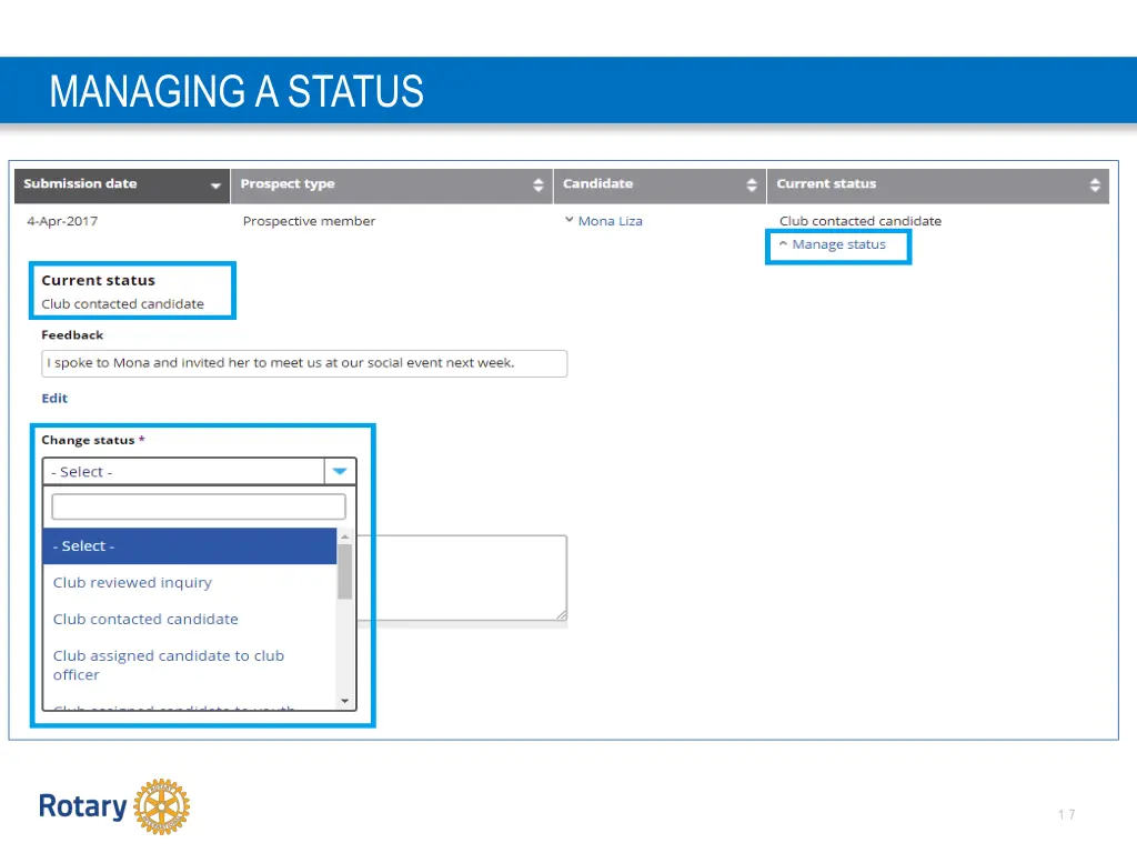 managing a status