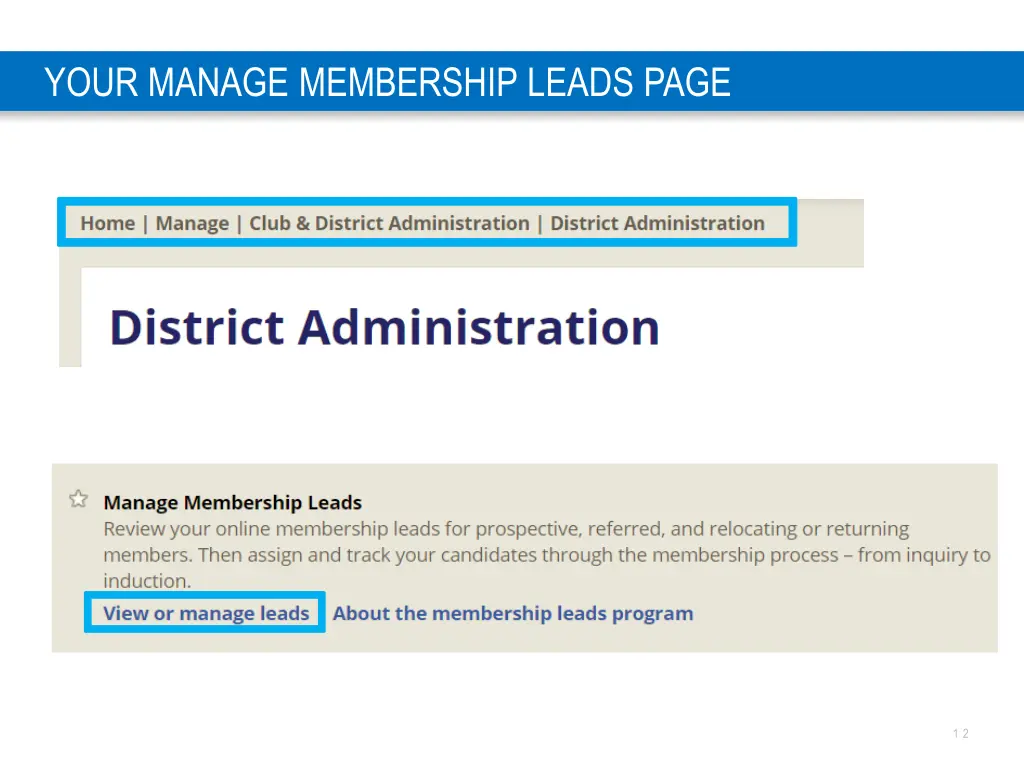 your manage membership leads page