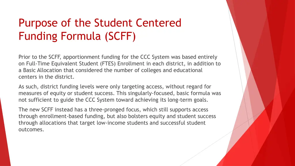 purpose of the student centered funding formula