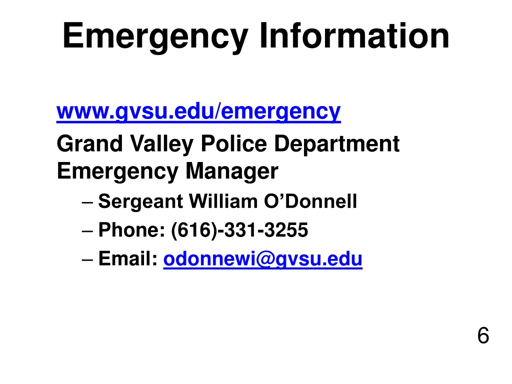 emergency information