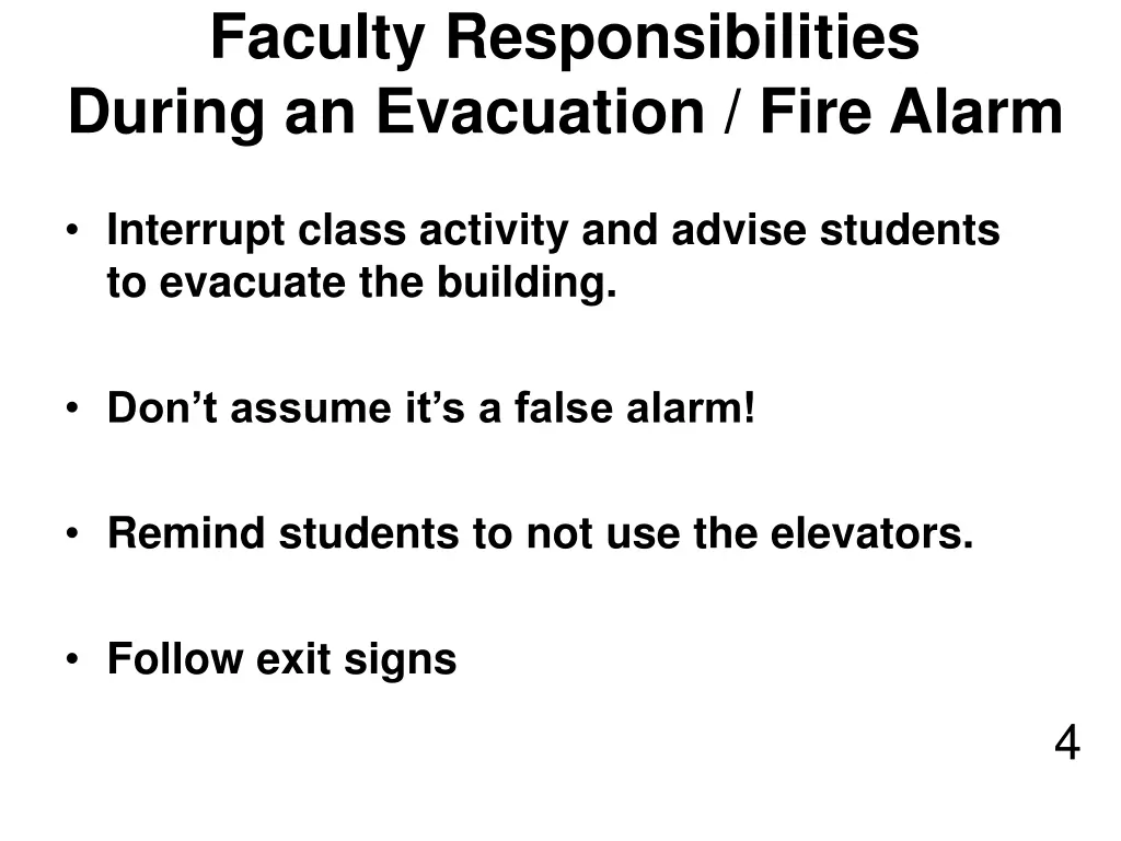 faculty responsibilities during an evacuation