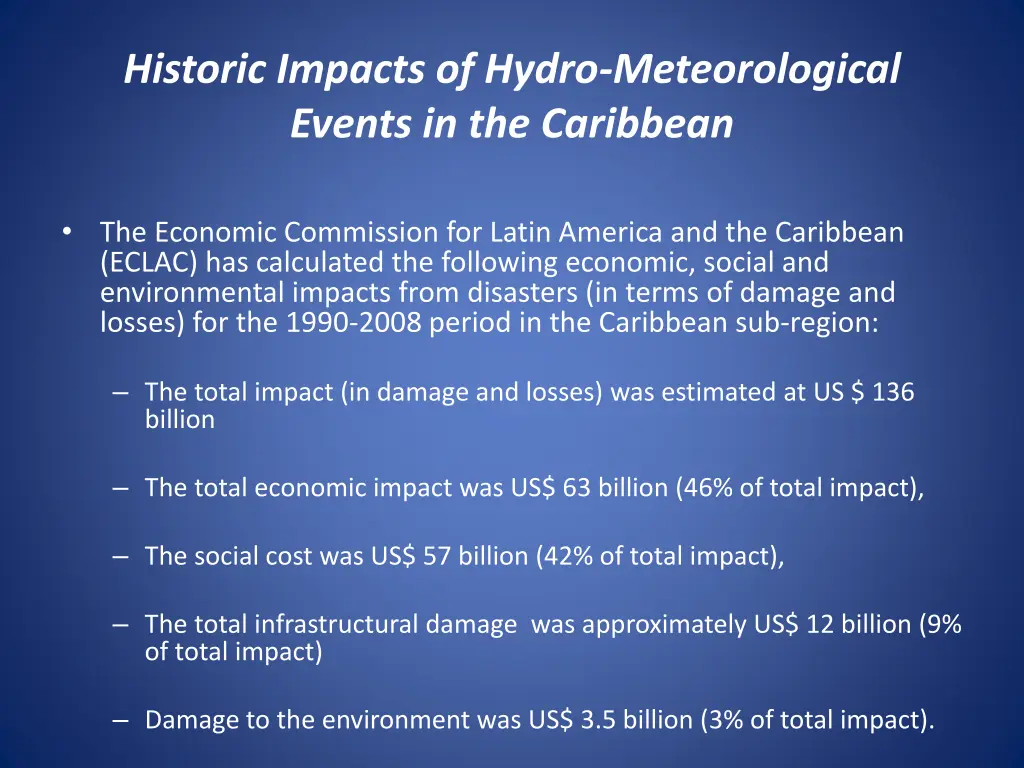 historic impacts of hydro meteorological events