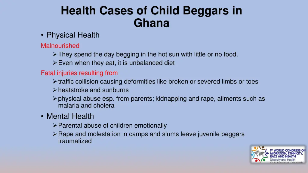 health cases of child beggars in ghana physical