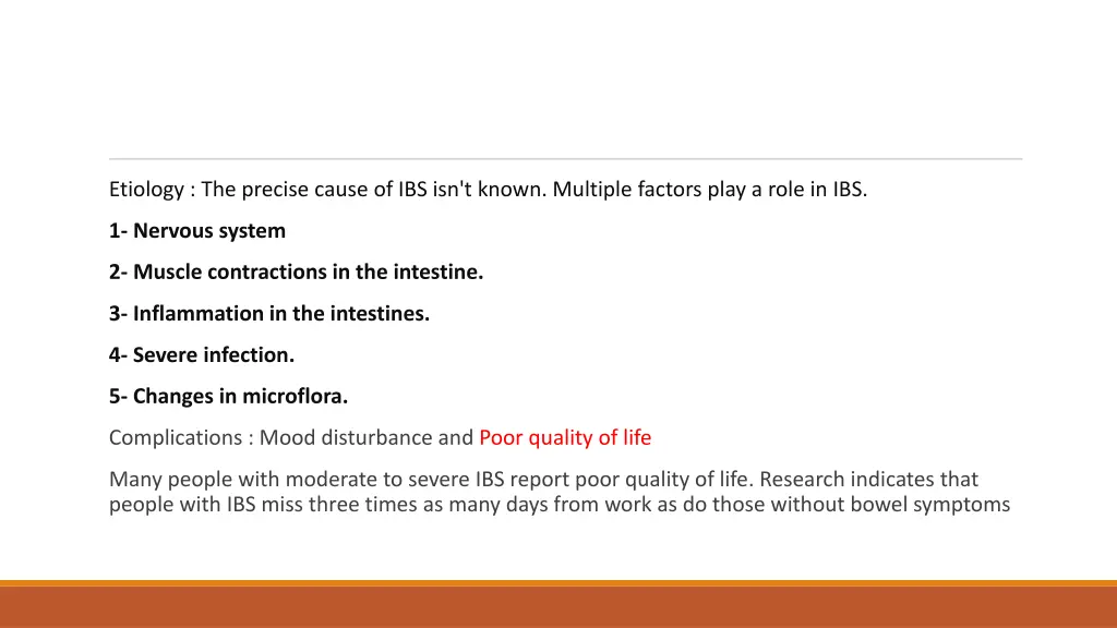 etiology the precise cause of ibs isn t known