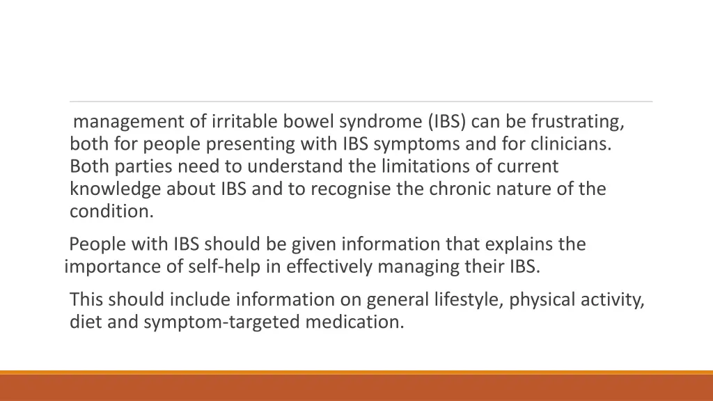 management of irritable bowel syndrome