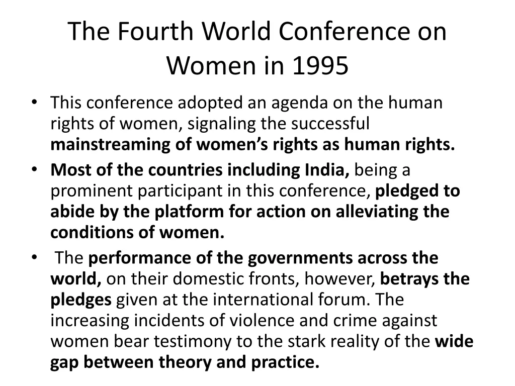 the fourth world conference on women in 1995 this