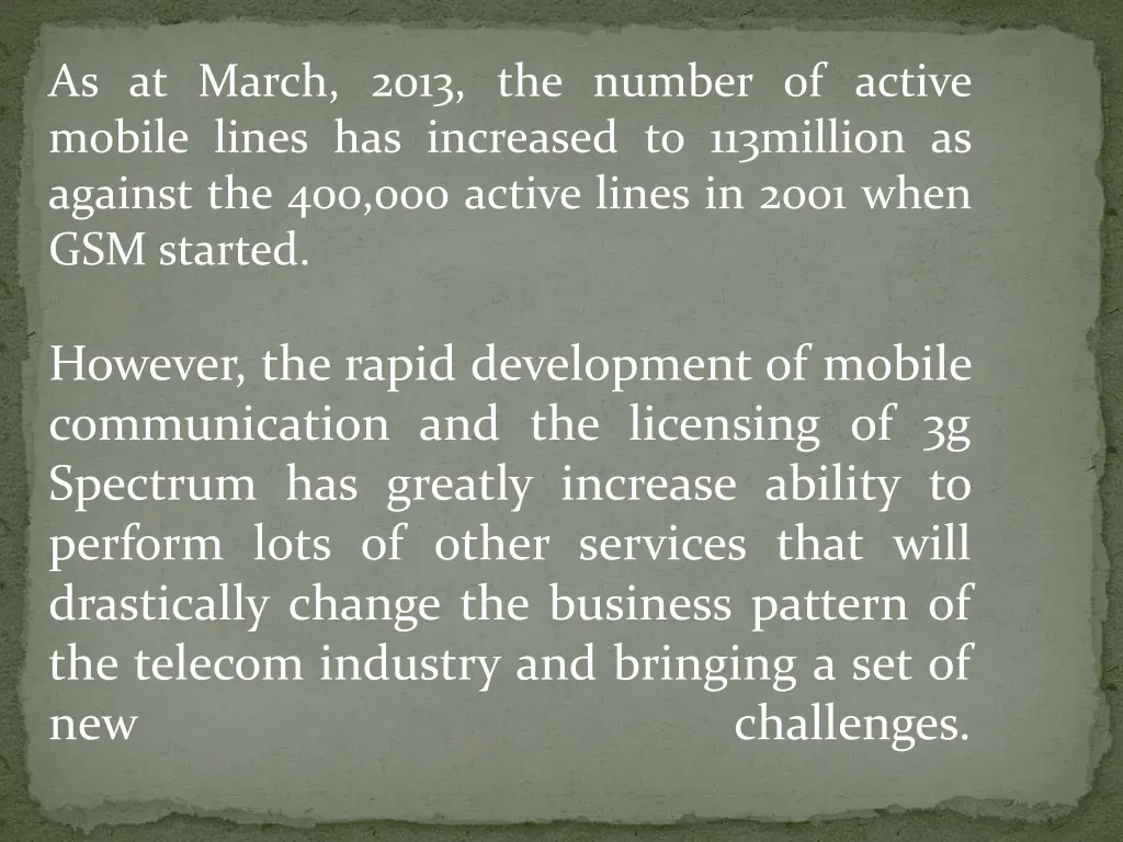 as at march 2013 the number of active mobile