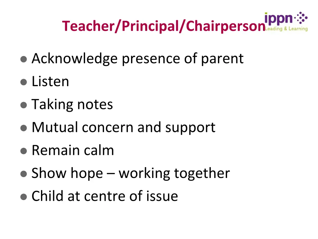 teacher principal chairperson