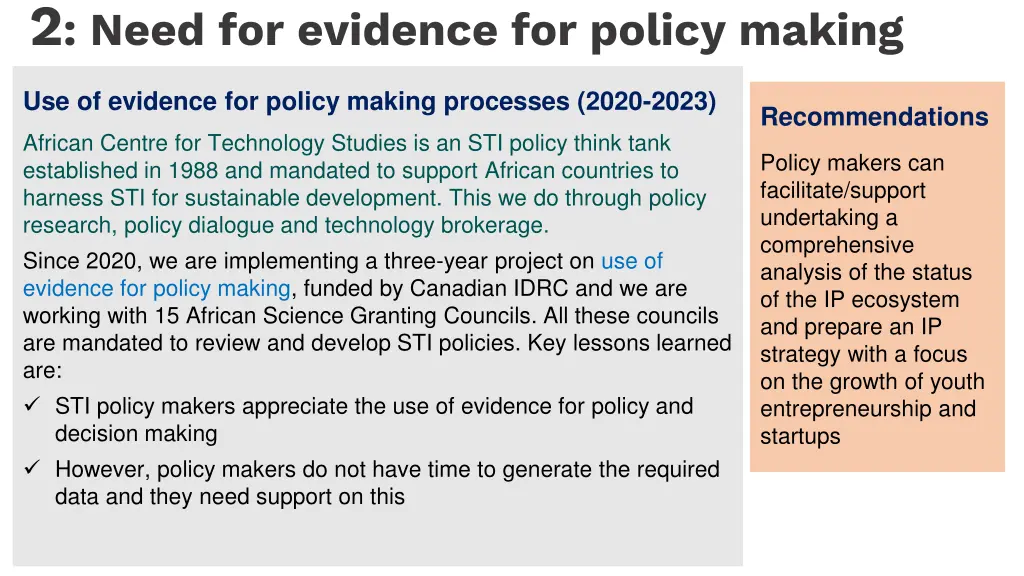 2 need for evidence for policy making