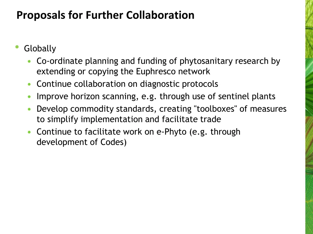 proposals for further collaboration