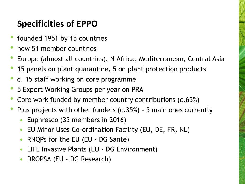 specificities of eppo