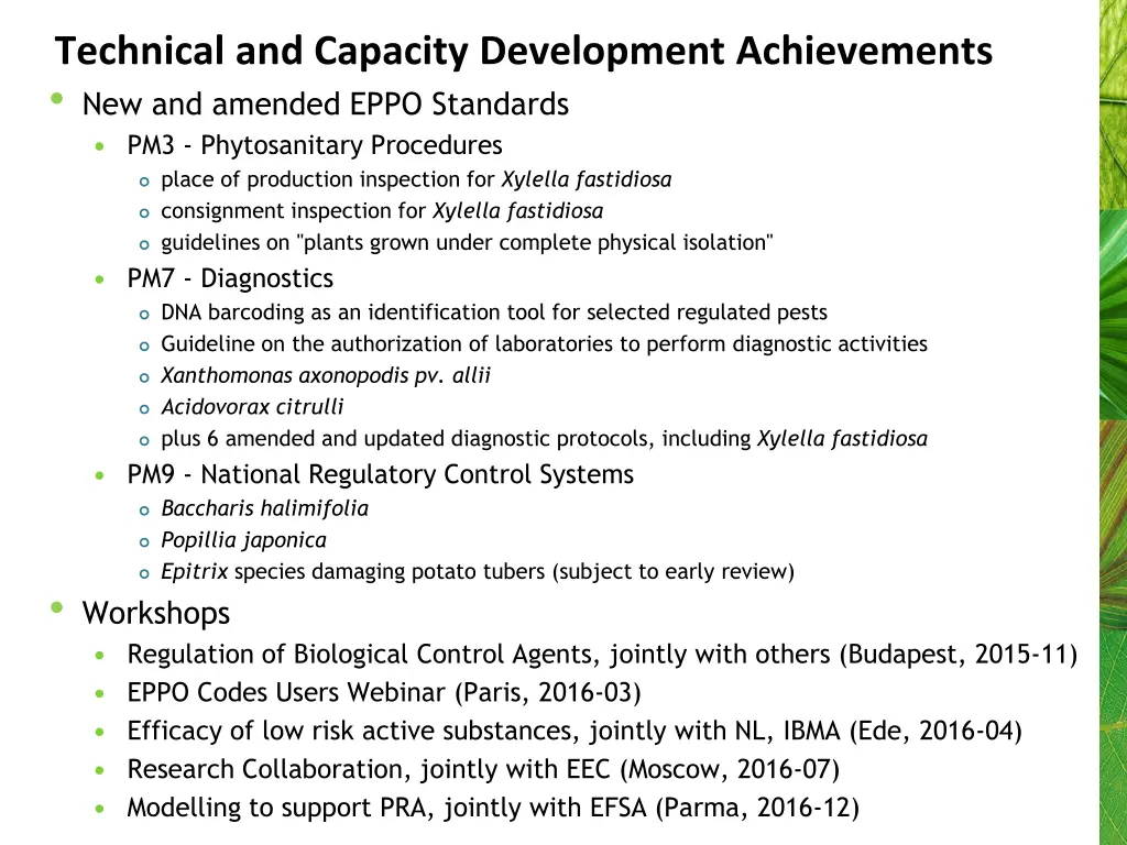 technical and capacity development achievements