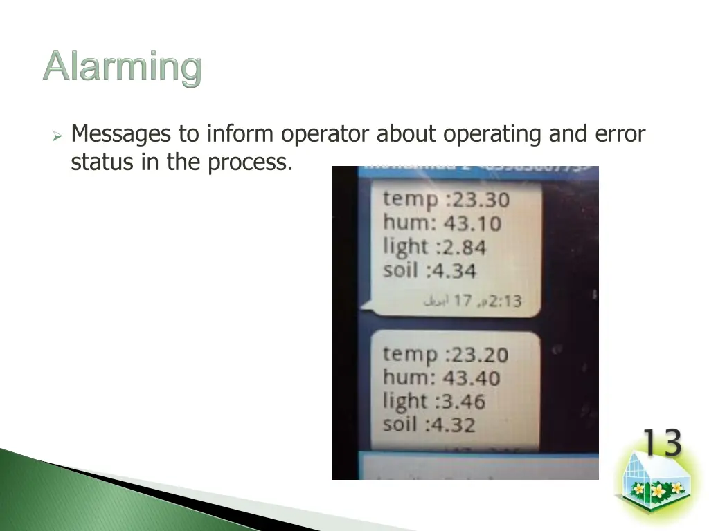 messages to inform operator about operating