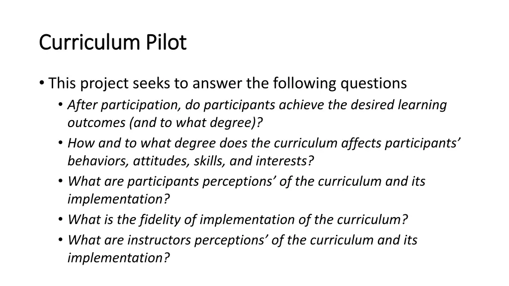 curriculum pilot curriculum pilot