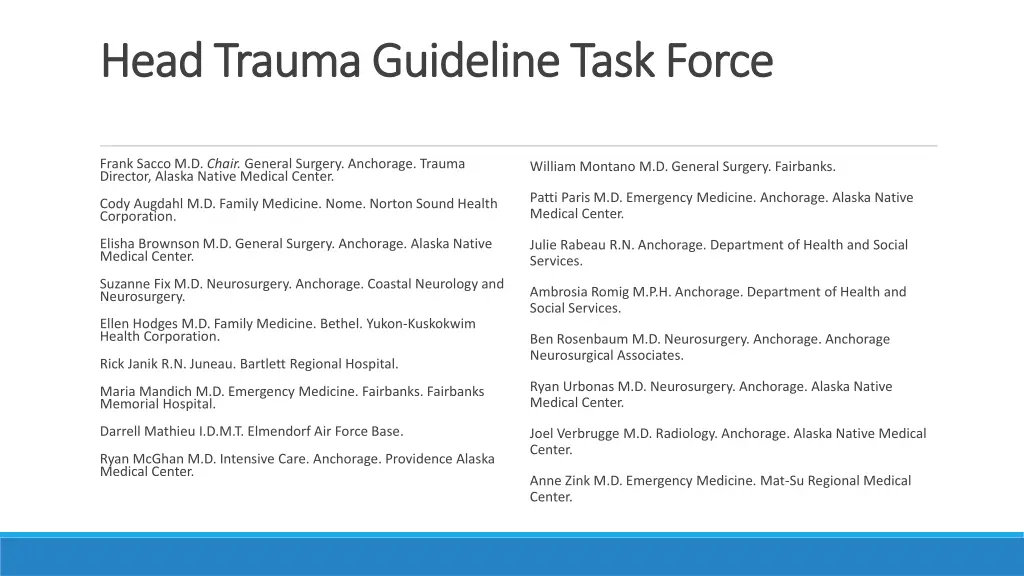 head trauma guideline task force head trauma