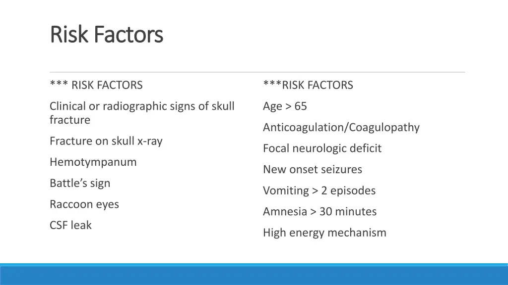 risk factors risk factors