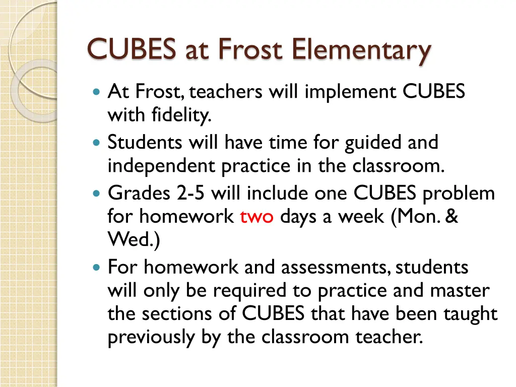 cubes at frost elementary