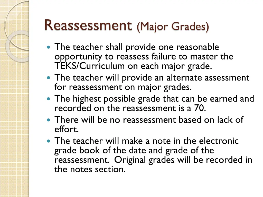 reassessment major grades