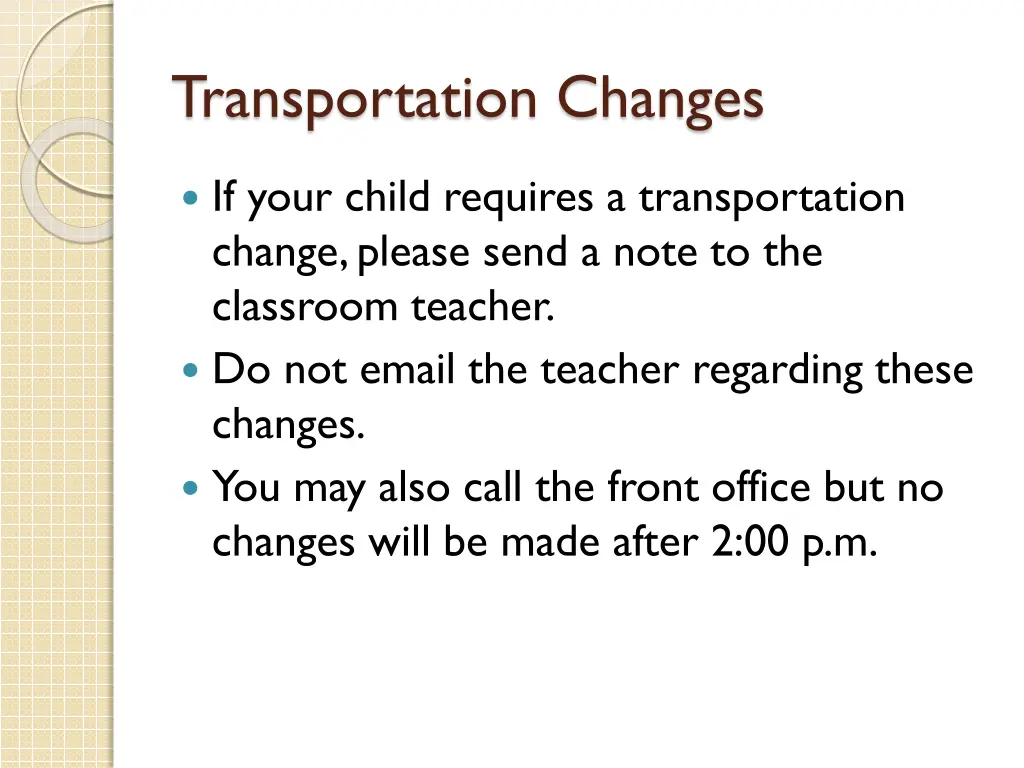 transportation changes