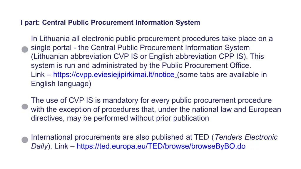 i part central public procurement information